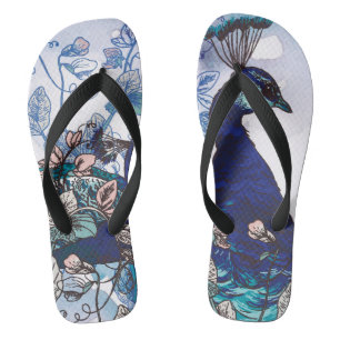 Floral Background with Peacocks Flip Flops