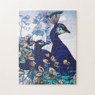 Floral Background with Peacocks Jigsaw Puzzle
