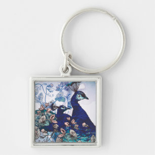 Floral Background with Peacocks Keychain