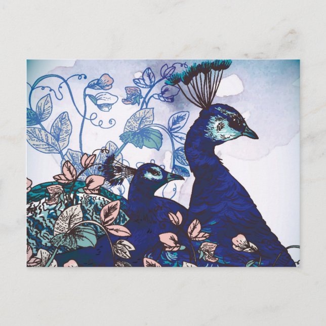 Floral Background with Peacocks Postcard (Front)
