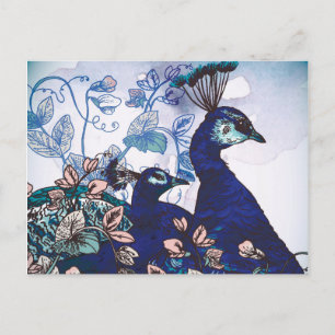Floral Background with Peacocks Postcard