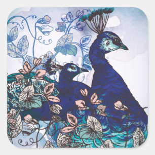 Floral Background with Peacocks Square Sticker