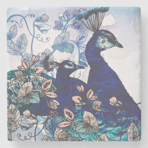Floral Background with Peacocks Stone Coaster