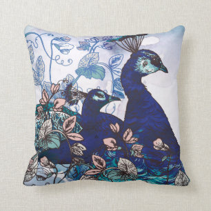 Floral Background with Peacocks Throw Pillow