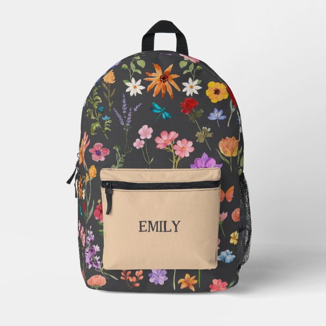 Floral Backpack - Personalized Name School Bag (Front)