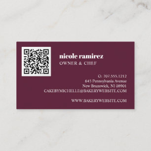 Floral Bakery Patisserie stripe burgundy QR CODE  Business Card