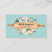 Floral Bakery Rolling Pin Dessert Blue Leather