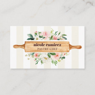 Floral Bakery Rolling Pin Patisserie striped Business Card