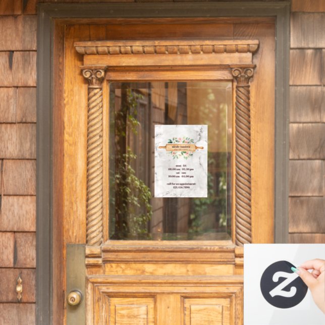 Floral Bakery Rolling Pin Patisserie white marble  Window Cling (Home Door)