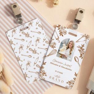 Floral Baking Utensils Bakery Logo Employee Photo Badge