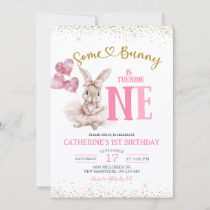 Floral Ballerina Bunny First Birthday Invitation