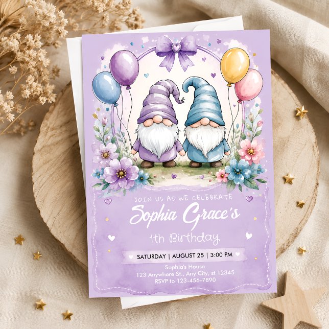 Floral Balloon Custom Name First Birthday Invitation (Creator Uploaded)