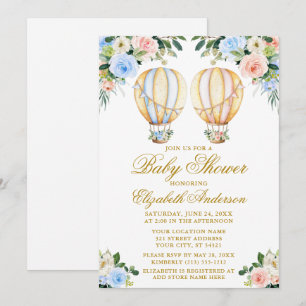 Floral Balloons Boy Girl Twins Baby Shower Invitation
