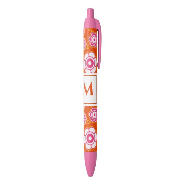 Floral Bandana Print Monogram Black Ink Pen (Bottom (Vertical))