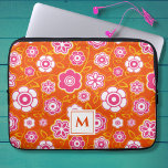 Floral Bandana Print Monogram Laptop Sleeve<br><div class="desc">This boldly colourful flower power pattern comes on an neoprene laptop sleeve and is ready for your monogram. Repeating 60's style folk flower print is created in a bright palette of hot pink, white and orange red, with your monogram sharply accented, ready for you to edit with the click of...</div>