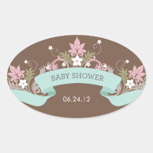 Floral Banner Aqua Baby Shower Sticker