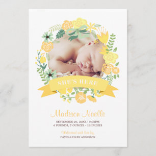 Floral Banner Birth Announcement