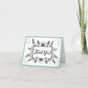 Floral Banner Black & White Artsy Thank You Card