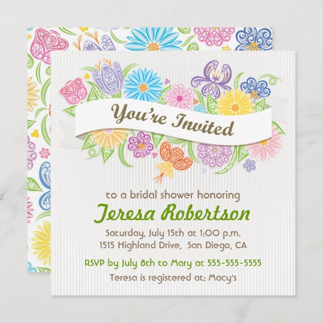 Floral Banner Bridal Shower Invitation (Front/Back)