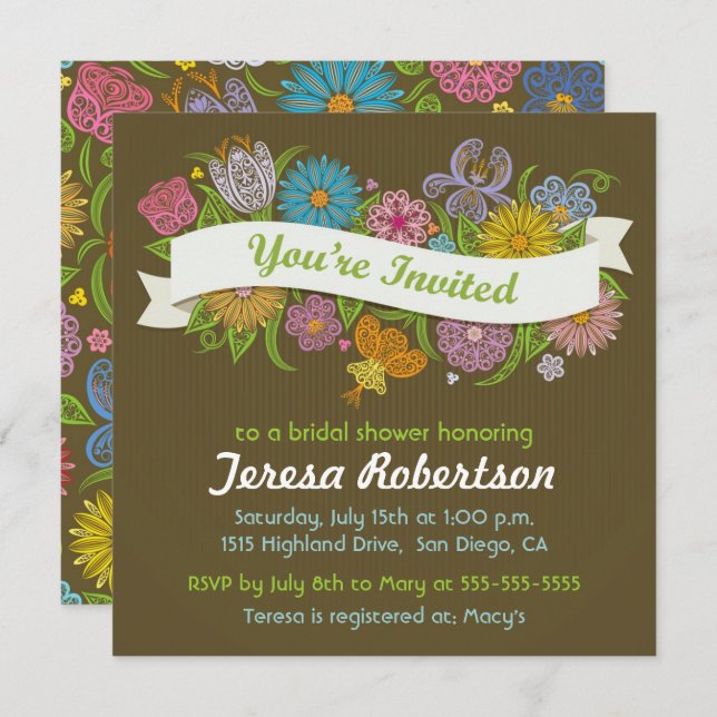 Floral Banner Bridal Shower Invitation (Front/Back)