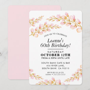 FLORAL BANTHDAY INVITATION élégant joli rose