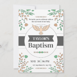 Floral Baptism Ceremony Photocall Grey Invitation