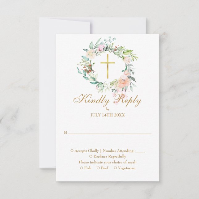Floral Baptism Christening First Holy Communion RSVP Card (Front)