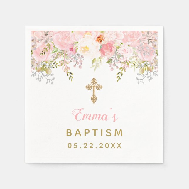 Floral Baptism Personalized Napkins (Front)