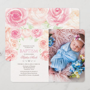 Floral Baptism Watercolor Photo Invitation