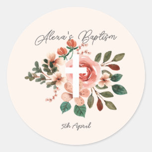 Floral Baptism with Cross Sticker