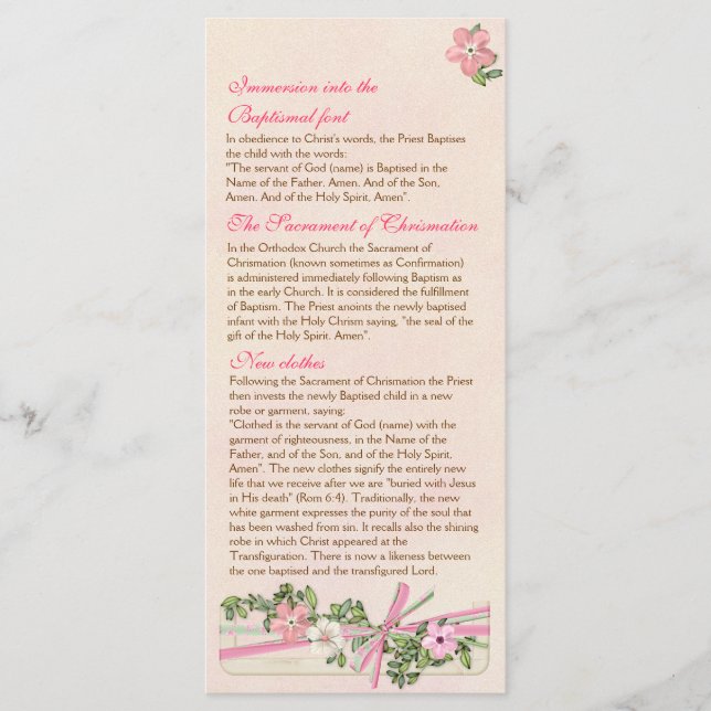 Floral Baptismal Programme 4/5 (Devant)