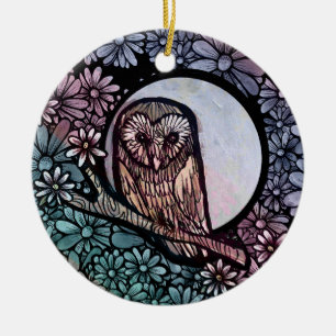 Floral Barn Owl Ceramic Ornament