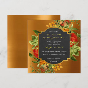 Floral Baroque Birthday Golden Frame Mint Green Invitation