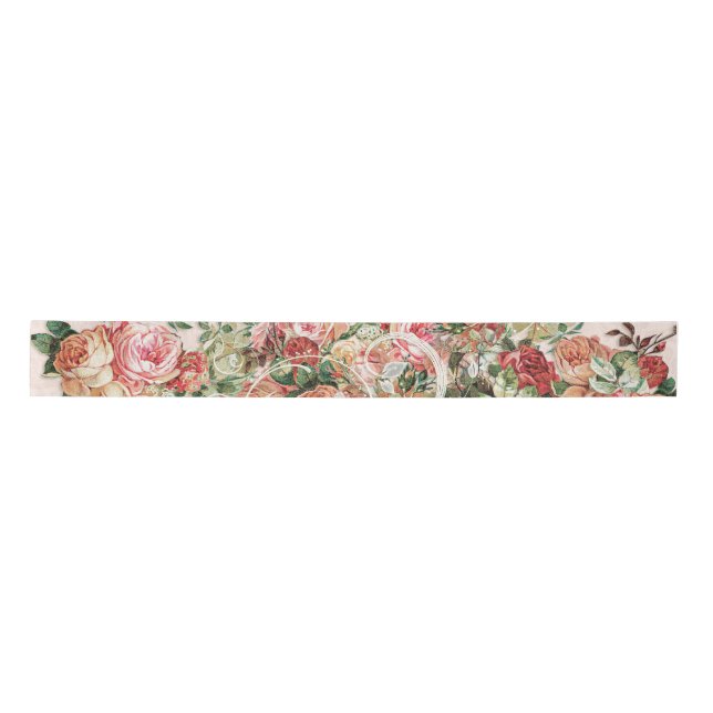 Floral Baroque Elegant Rose Blush Bridal Wedding Satin Ribbon (Front)