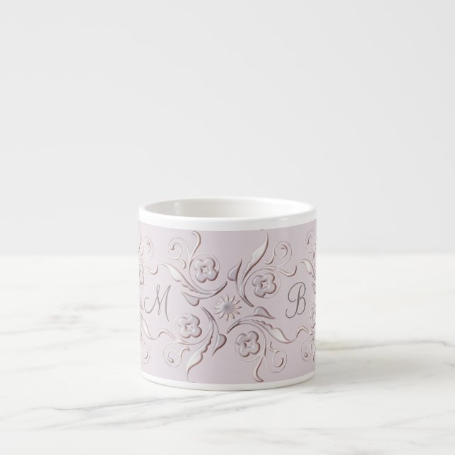 Floral baroque pink pattern. monogram. espresso cup (Front)