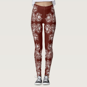 Floral baroque style maroon  pattern. leggings