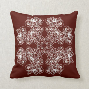 Floral baroque style maroon  pattern. throw pillow