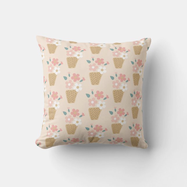 Floral Basket Pattern Throw Pillow (Front)