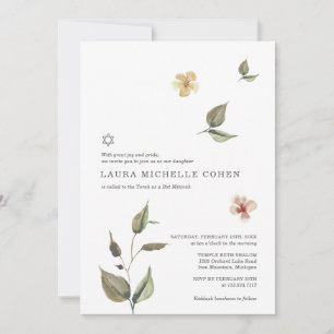 Floral Bat Mitzvah Invitation Botanical