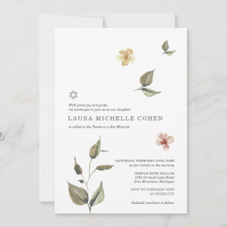 Floral Bat Mitzvah Invitation Botanical