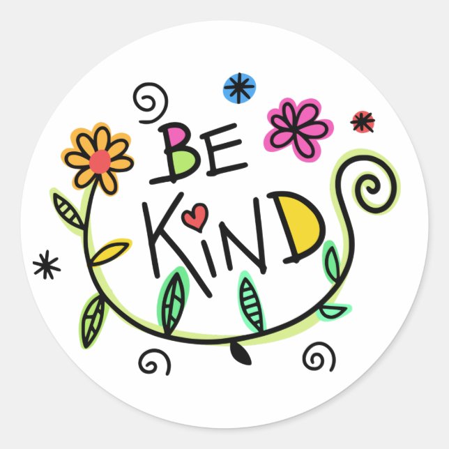 Floral Be Kind Classic Round Sticker (Front)