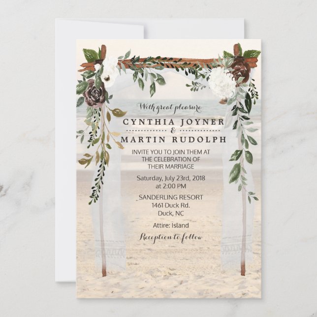 Floral Beach Arbor Faire-part de mariage (Devant)