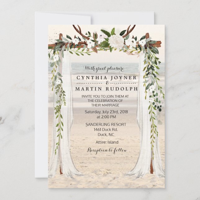 Floral Beach Arbor Faire-part de mariage (Devant)