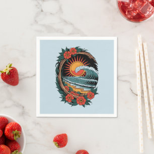 Floral Beach Lover Sunset Vacation Gift Retro Napkin