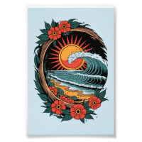 Floral Beach Lover Sunset Vacation Gift Retro