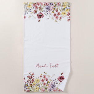 Floral Beach Towel Customized Name Flowers