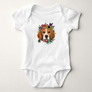 Floral Beagle Botanical Flower/ Cute Beagle  Baby Bodysuit