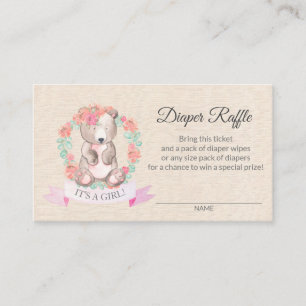 Floral Bear Baby Shower Diaper Raffle Ticket