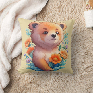 Floral Bear Throw Pillow
