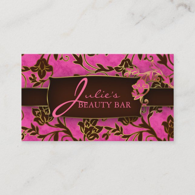Floral Beauté Carte de visite Gold Trim Rose Brown (Devant)